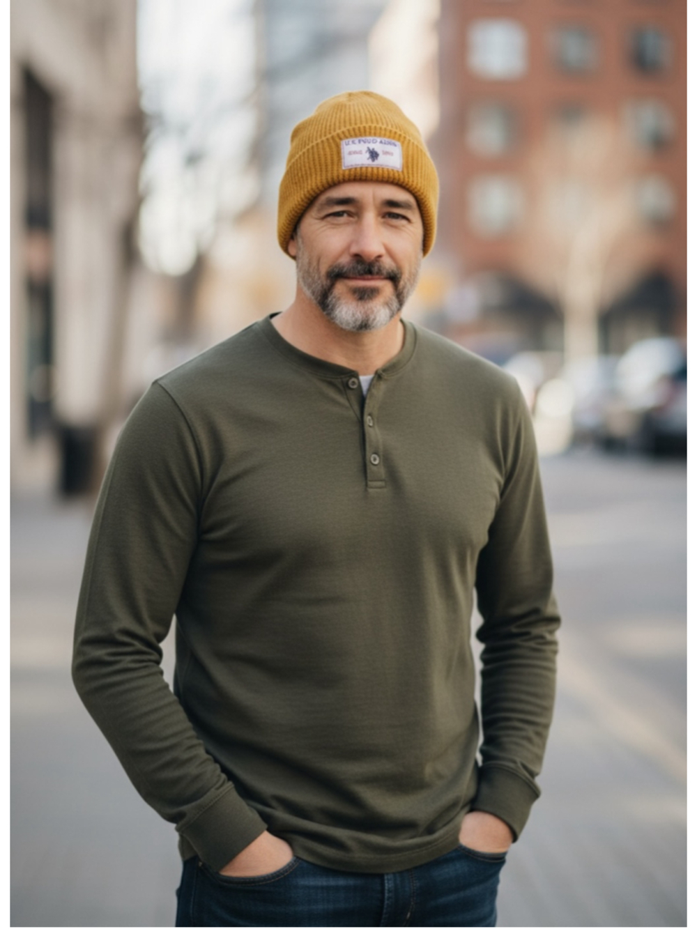 U.S. Polo Assn. Unisex Mustard Yellow Waffle Knit Beanie Hat One Size